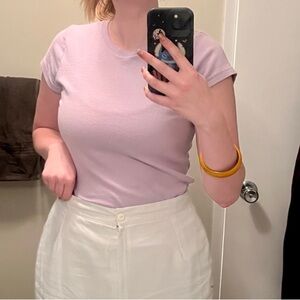 Light purple womens t shirt, club monaco basic t, wardrobe staple
